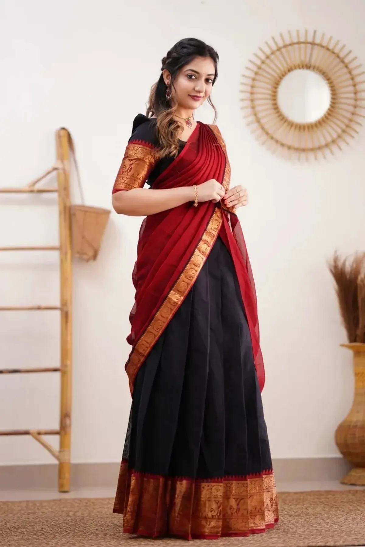 Kanchipuram Silk Wedding Style Half Saree